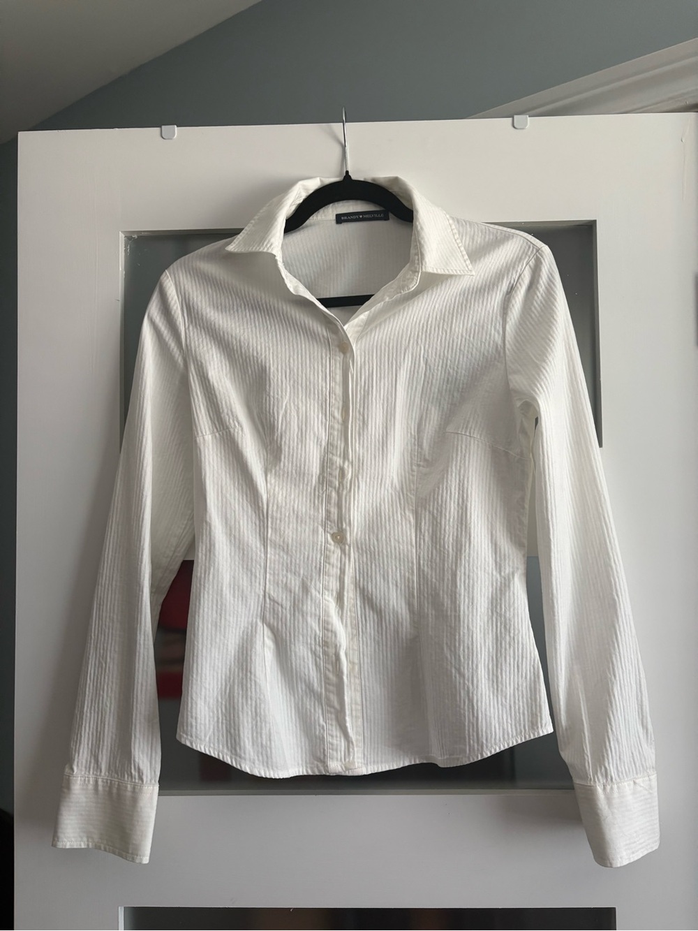 Brandy Melville White Button-Down Ribbed Shirt